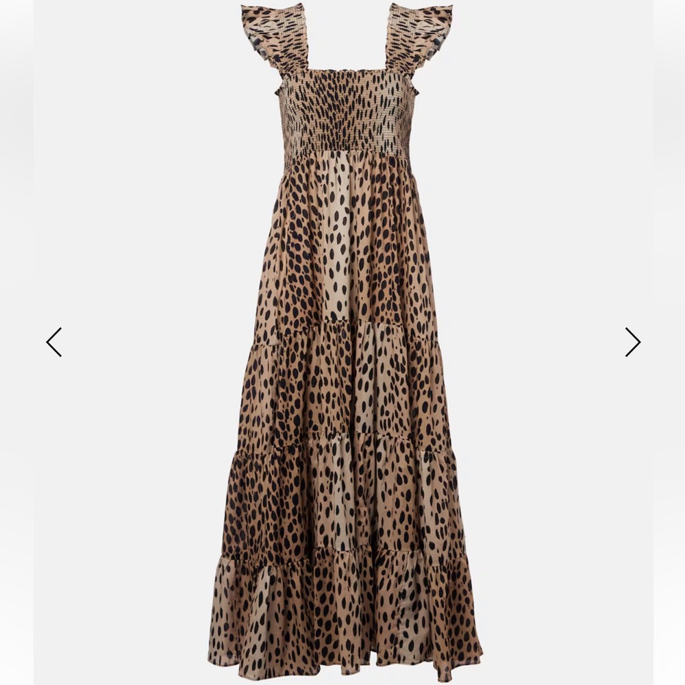 RIXO Tiered Leopard Print Cotton Maxi Dress